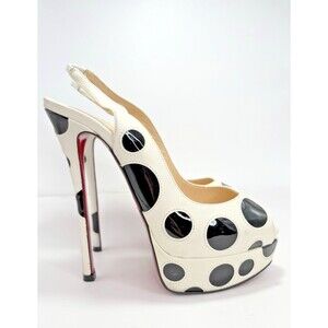 Christian Louboutin Polka Dot Peep Toe Platform Slingback Heels Patent Y2K Sz 36